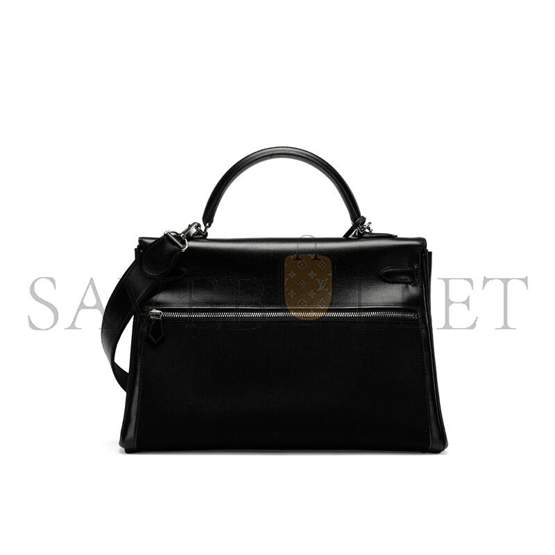 HERMÈS MASTER A BLACK SWIFT LEATHER & CANVAS KELLY LAKIS 32 WITH PALLADIUM HARDWARE (32*23*10cm) 